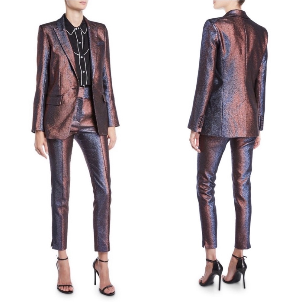 $798 VERONICA BEARD Ashburn Metallic Dickey Jacket Lamé Ruby shine Blazer Size 2 - Picture 4 of 16